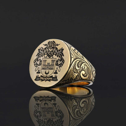 Oval Celtic Design Engraved Family Ring, Custom Design Handmade Family Crest Ring by SWISS PLUS - Family Collection - view 5