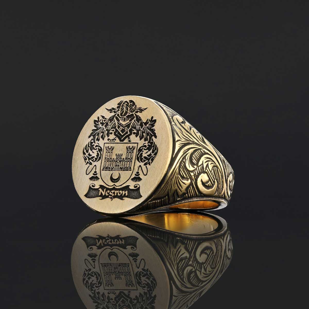 Oval Celtic Design Engraved Family Ring, Custom Design Handmade Family Crest Ring