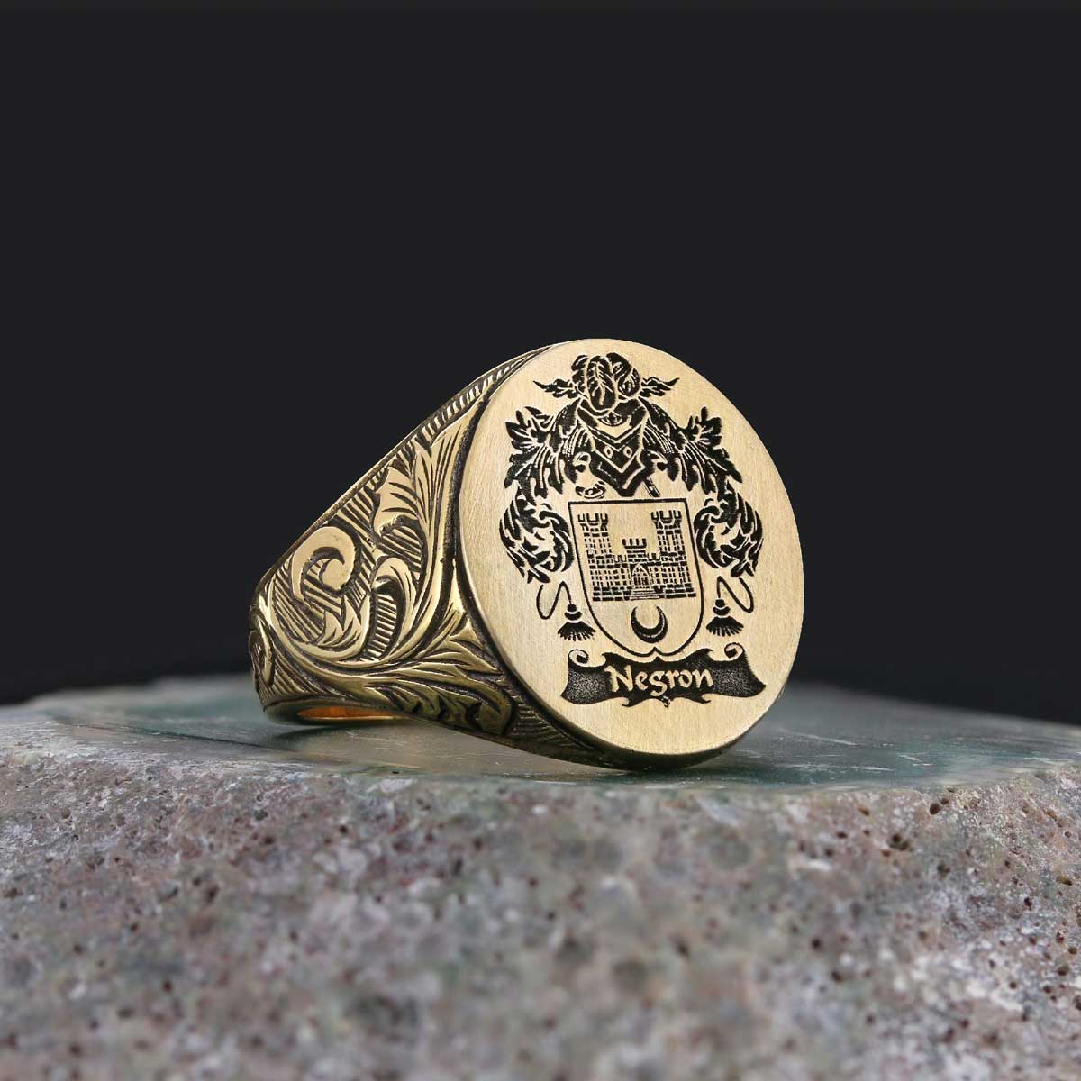 Oval Celtic Design Engraved Family Ring, Custom Design Handmade Family Crest Ring - view 1
