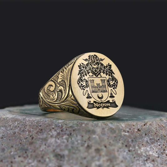 Oval Celtic Design Engraved Family Ring, Custom Design Handmade Family Crest Ring