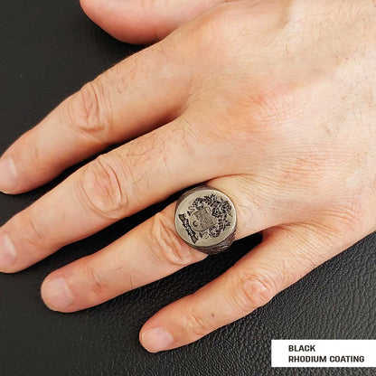Oval Celtic Design Engraved Family Ring, Custom Design Handmade Family Crest Ring by SWISS PLUS - Family Collection - view 4