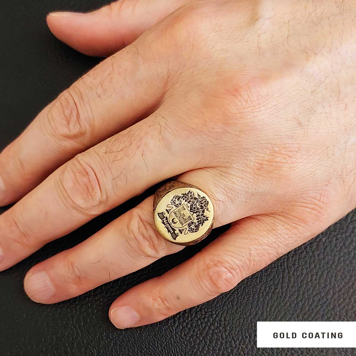 Oval Celtic Design Engraved Family Ring, Custom Design Handmade Family Crest Ring - view 6