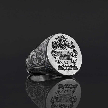 Oval Celtic Design Engraved Family Ring, Custom Design Handmade Family Crest Ring by SWISS PLUS - Family Collection - view 7