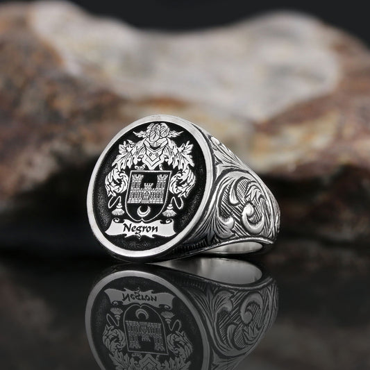 Oval Celtic Design Raised Family Ring, Custom Family Crest Ring - view 1