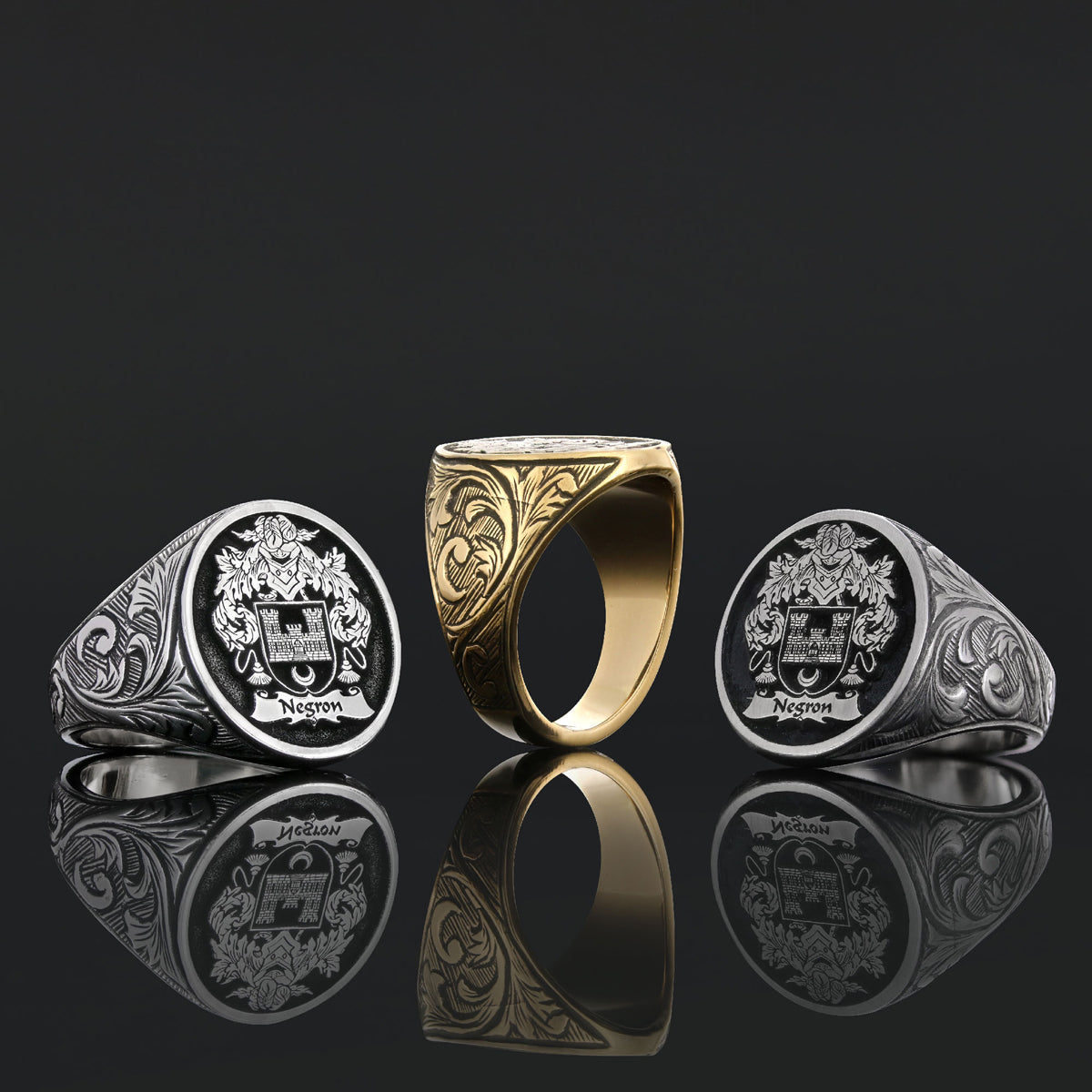 Oval Celtic Design Raised Family Ring, Custom Family Crest Ring by SWISS PLUS - Family Collection - view 2