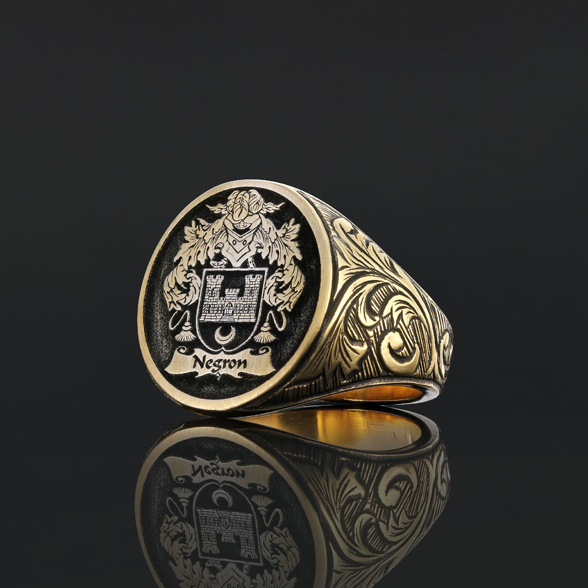 Oval Celtic Design Raised Family Ring, Custom Family Crest Ring - view 5