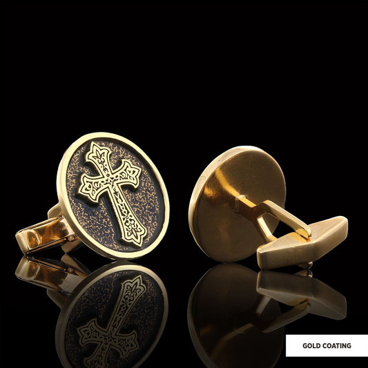 Oval Christian Cross Cufflinks, Special Design Cross Cufflinks, Cross Silver Oval Cufflinks Gold Coating