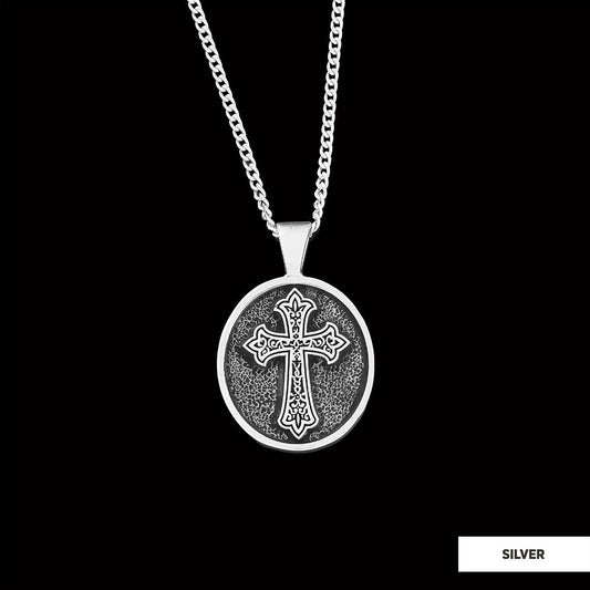 Oval Christian Cross Pendant, Special Design Cross Necklace, Cross Silver Oval Necklace Silver
