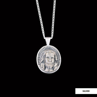 Oval Christian Pendant, 925 Sterling Silver Jesus Necklace, Gold Plated Jesus Jewelry, Religious Accessory by SWISS PLUS - Ch