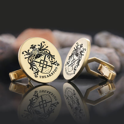 Oval Engraved Family Crest Cufflink by SWISS PLUS - Family Collection