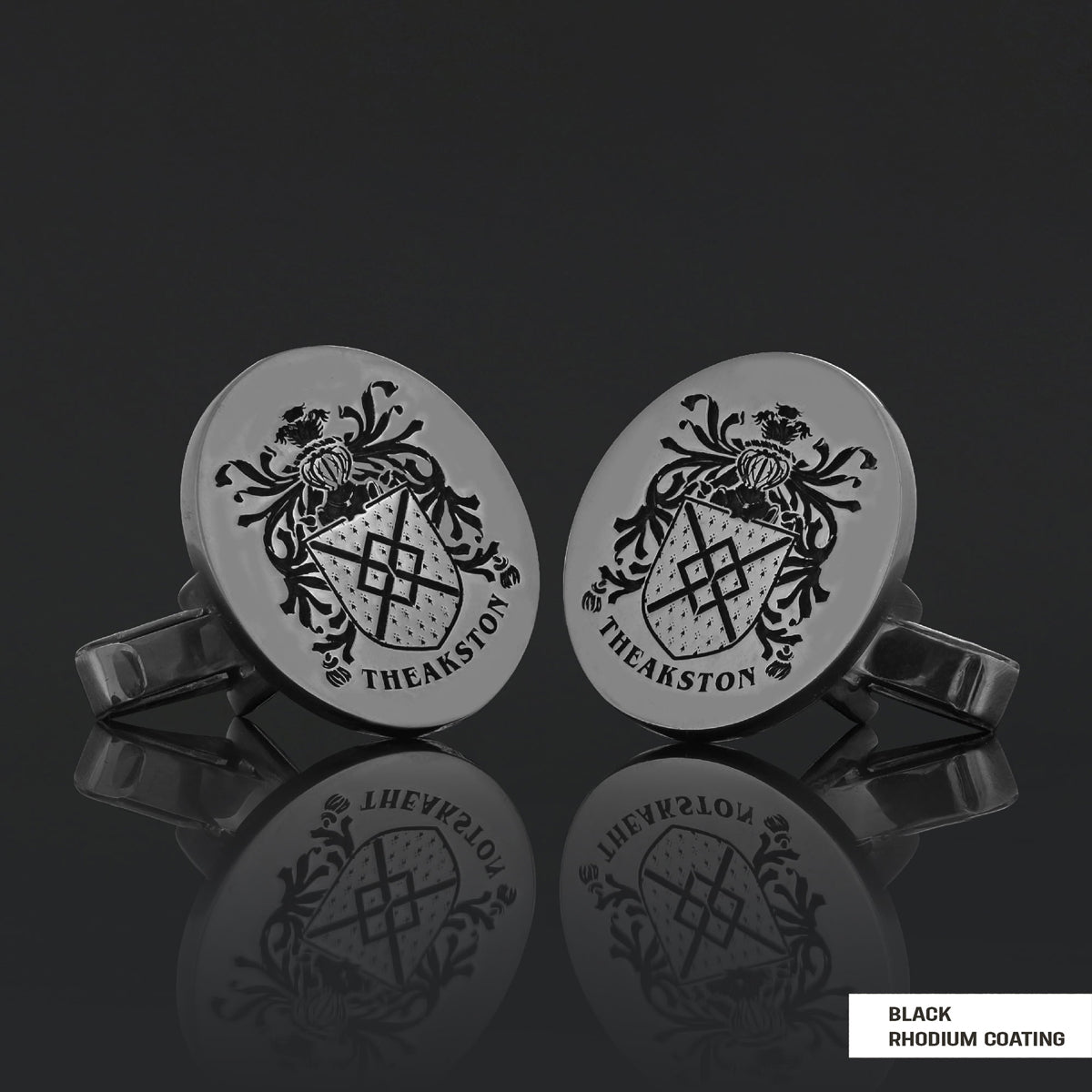 Oval Engraved Family Crest Cufflink by SWISS PLUS - Family Collection - view 2