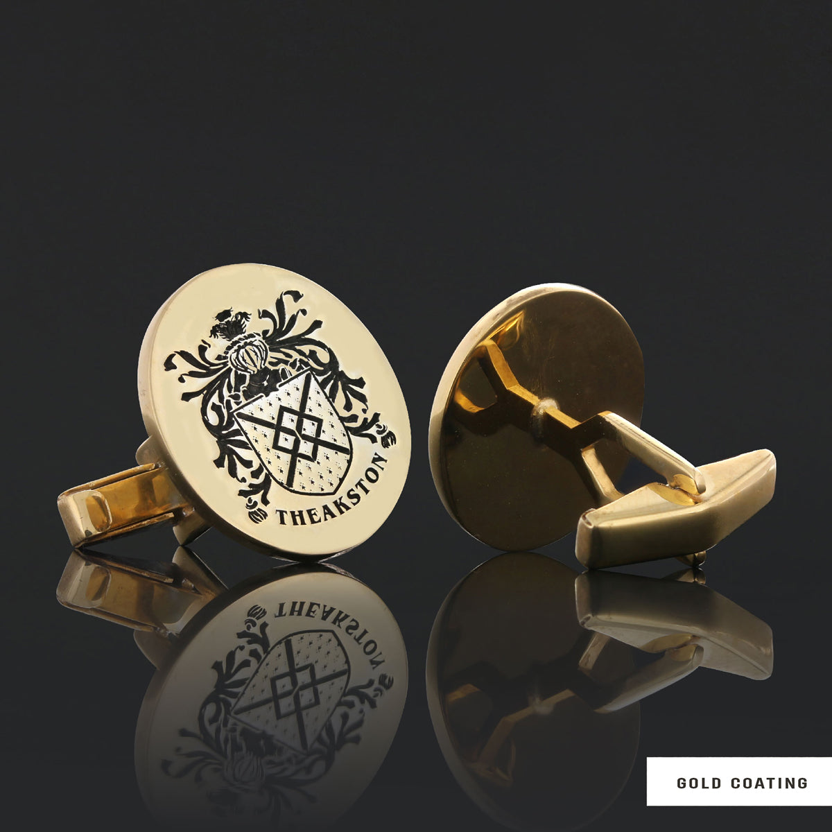 Oval Engraved Family Crest Cufflink by SWISS PLUS - Family Collection - view 3