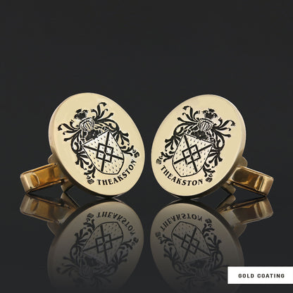 Oval Engraved Family Crest Cufflink by SWISS PLUS - Family Collection - view 6