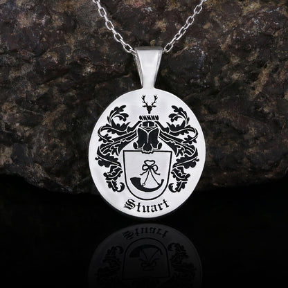 Oval Engraved Family Crest Pendant by SWISS PLUS - Family Collection