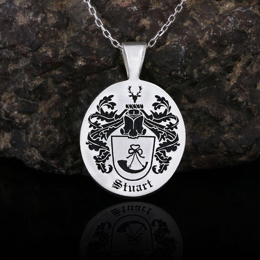 Oval Engraved Family Crest Pendant