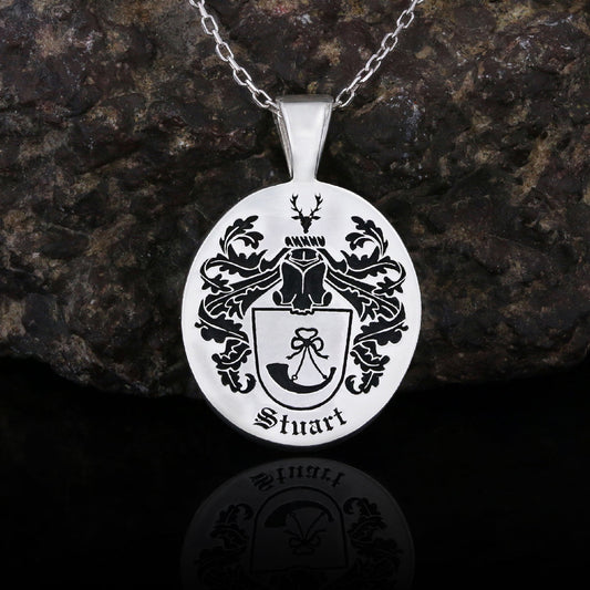 Oval Engraved Family Crest Pendant