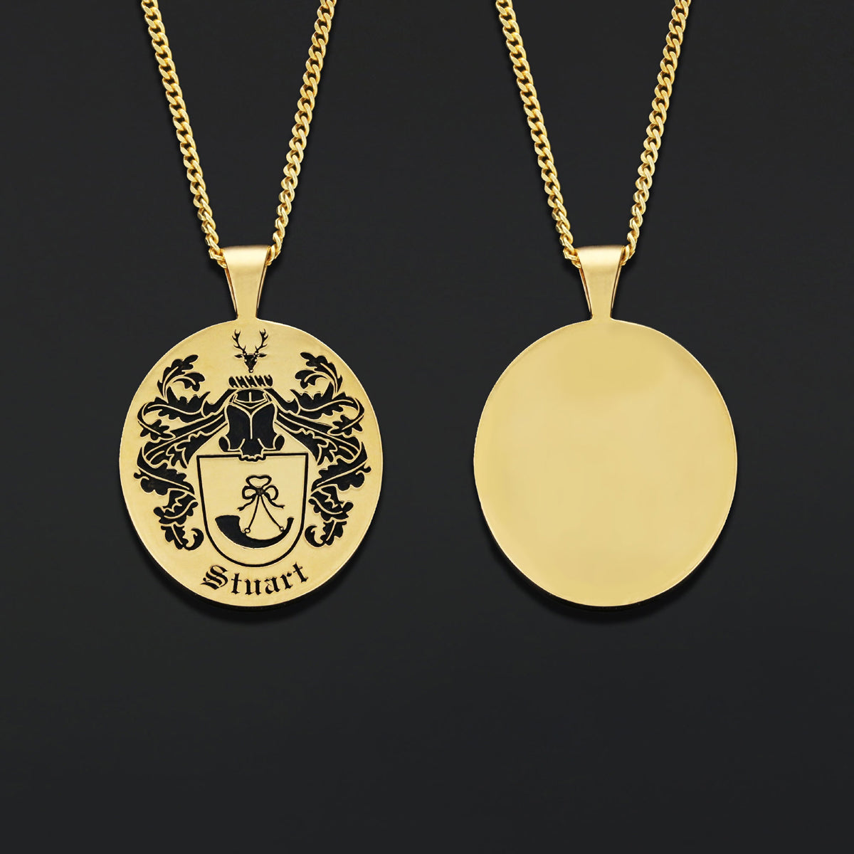Oval Engraved Family Crest Pendant