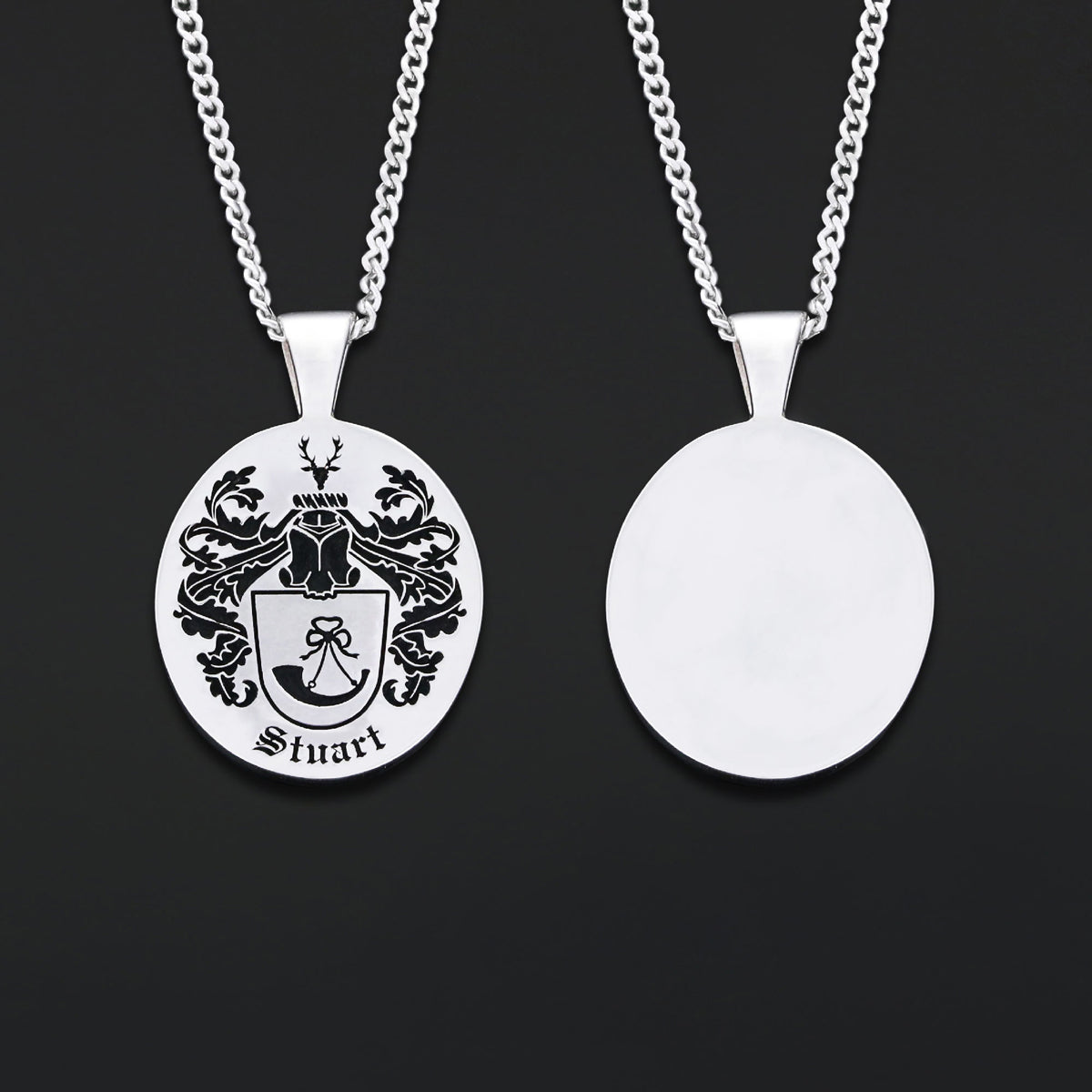 Oval Engraved Family Crest Pendant