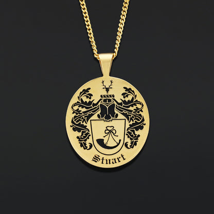 Oval Engraved Family Crest Pendant by SWISS PLUS - Family Collection - view 5
