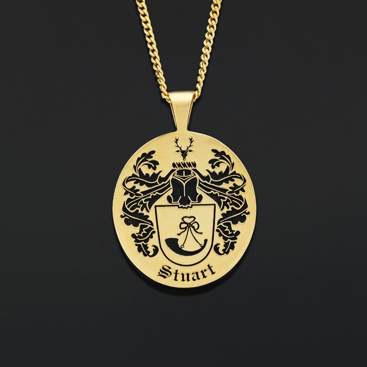 Oval Engraved Family Crest Pendant