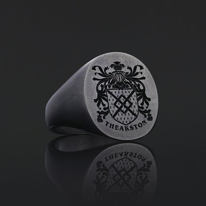 Oval Engraved Family Crest Ring by SWISS PLUS - Family Collection