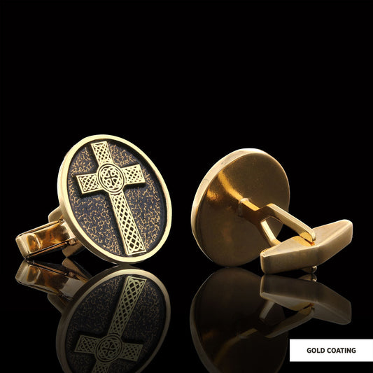 Oval Gold Plated 925 Sterling Silver Crusader Cufflinks, Silver Christian Cross Cufflinks, Silver Christian Cross Cufflinks Gold Coating