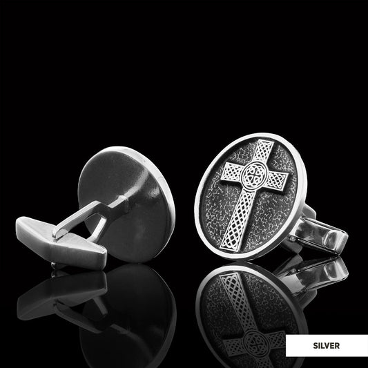 Oval Gold Plated 925 Sterling Silver Crusader Cufflinks, Silver Christian Cross Cufflinks, Silver Christian Cross Cufflinks Silver