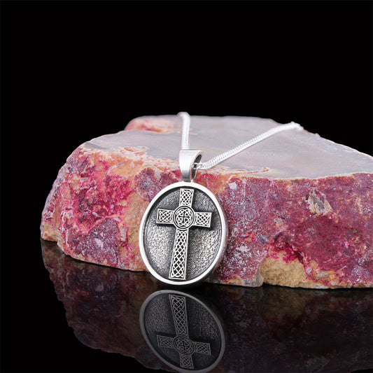Oval Gold Plated 925 Sterling Silver Crusader Pendants, Silver Christian Cross Necklace, Silver Christian Cross Pendants - view 1