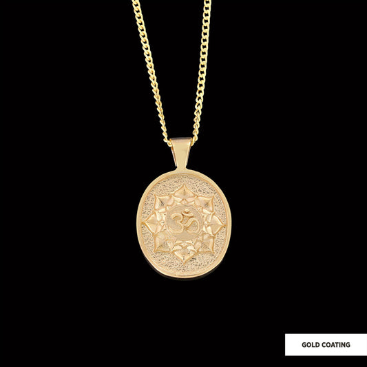 Oval Om Pendant, Aum Necklace, Yoga Inspired Om Talisman, Spiritual Jewelry, Elegant Om Necklace Gold Coating
