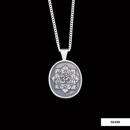Oval Om Pendant, Aum Necklace, Yoga Inspired Om Talisman, Spiritual Jewelry, Elegant Om Necklace by SWISS PLUS - Buddhist Jew