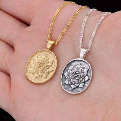 Oval Om Pendant, Aum Necklace, Yoga Inspired Om Talisman, Spiritual Jewelry, Elegant Om Necklace by SWISS PLUS - Buddhist Jew