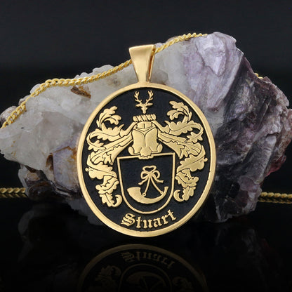 Oval Raised Family Crest Pendant by SWISS PLUS - Family Collection