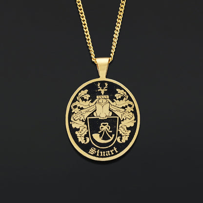 Oval Raised Family Crest Pendant by SWISS PLUS - Family Collection - view 6