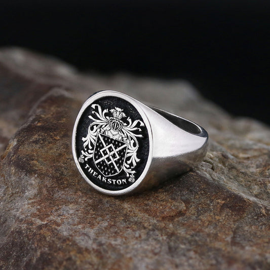 Oval Raised Family Crest Ring