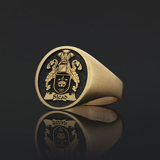 Oval Raised Family Crest Ring