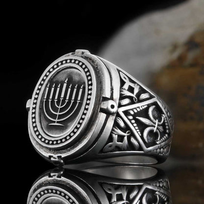 Oval Silver Menorah Ring by SWISS PLUS - Jewish Collection