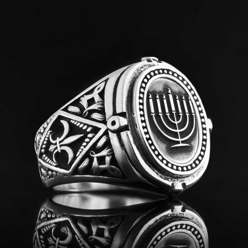 Oval Silver Menorah Ring - view 3