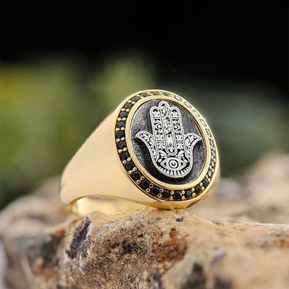 Oval Special Design 925 Sterling Silver Hamsa Women Ring by SWISS PLUS - 925 Sterling Silver Rings for Men & Women