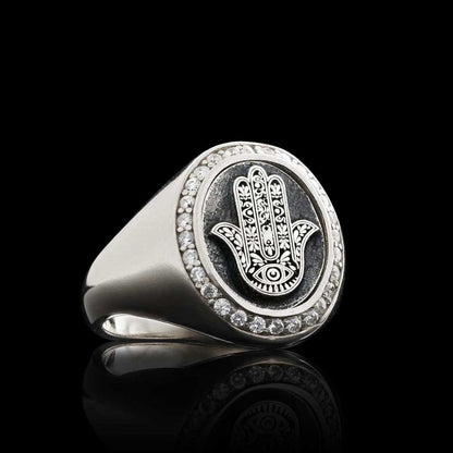 Oval Special Design 925 Sterling Silver Hamsa Women Ring by SWISS PLUS - 925 Sterling Silver Rings for Men & Women - view 3