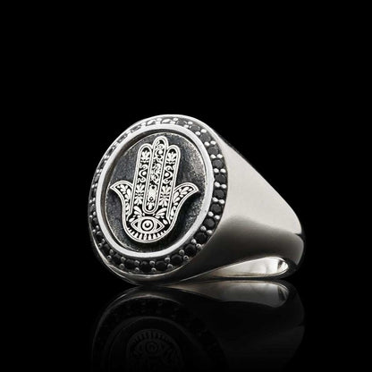 Oval Special Design 925 Sterling Silver Hamsa Women Ring by SWISS PLUS - 925 Sterling Silver Rings for Men & Women - view 4