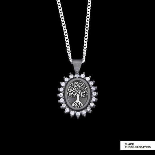 Oval Tree of Life Necklace, Family Tree Necklace, Christian Tree of Life Necklace, Silver Christian Pendants Black Rhodium Coating