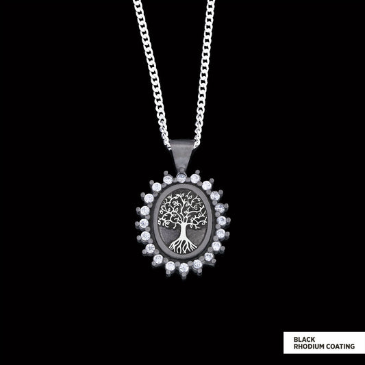 Oval Tree of Life Necklace, Family Tree Necklace, Christian Tree of Life Necklace, Silver Christian Pendants Black Rhodium Coating