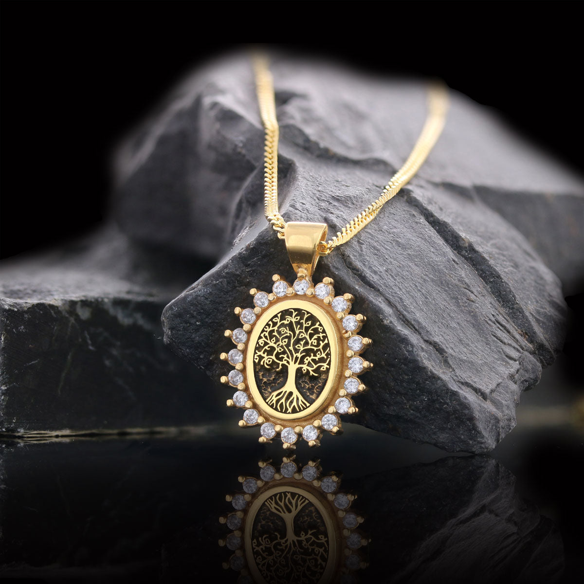 Oval Tree of Life Necklace, Family Tree Necklace, Christian Tree of Life Necklace, Silver Christian Pendants Gold Coating