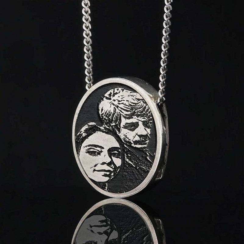 Oval Unique Design Silver Love Photo Pendant by SWISS PLUS - Photo Collection - view 2