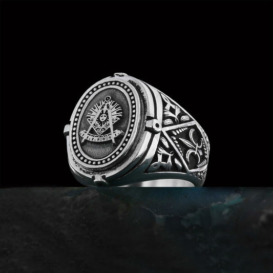 Past Master Masonic Ring, Celtic Lodge Masonic Ring, Round Mason Ring, Ancient Lodge Mason Ring - view 1