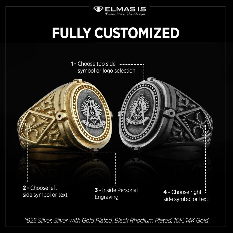 Past Master Masonic Ring, Celtic Lodge Masonic Ring, Round Mason Ring, Ancient Lodge Mason Ring - view 5