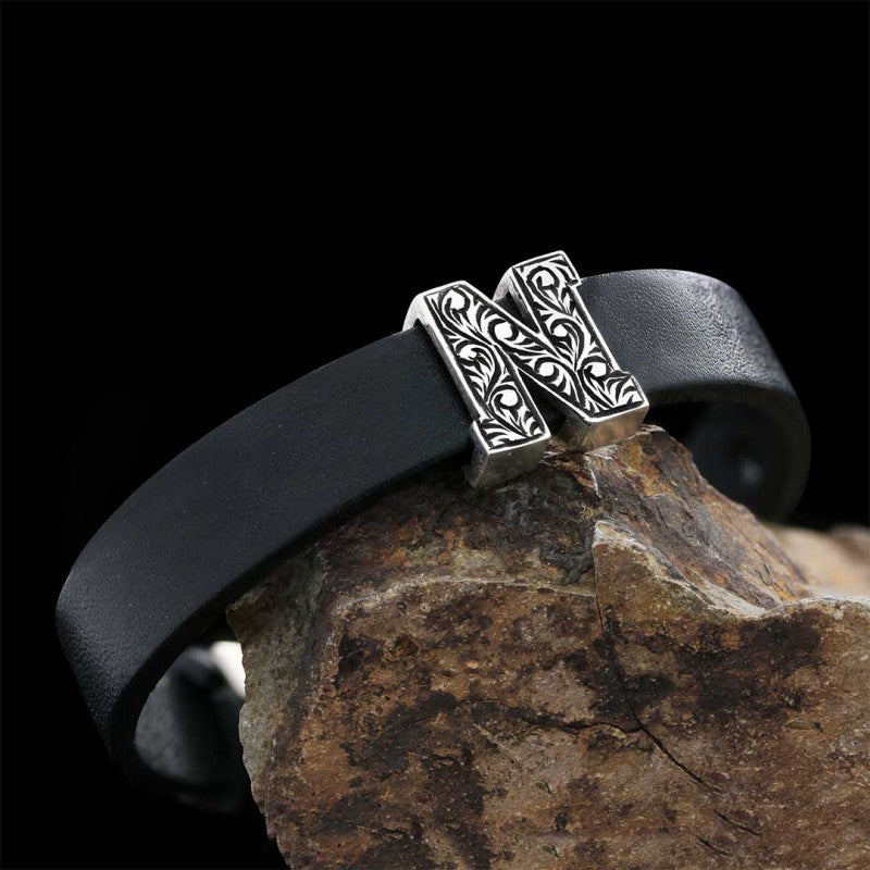 Patterned Letter N Leather Bracelet by SWISS PLUS - Letter Collection