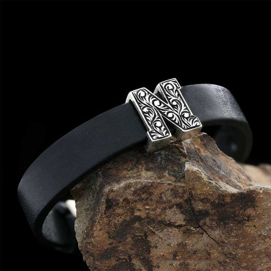 Patterned Letter N Leather Bracelet by SWISS PLUS - Letter Collection