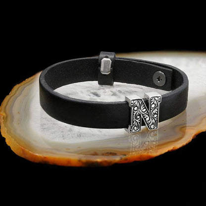 Patterned Letter N Leather Bracelet by SWISS PLUS - Letter Collection - view 3