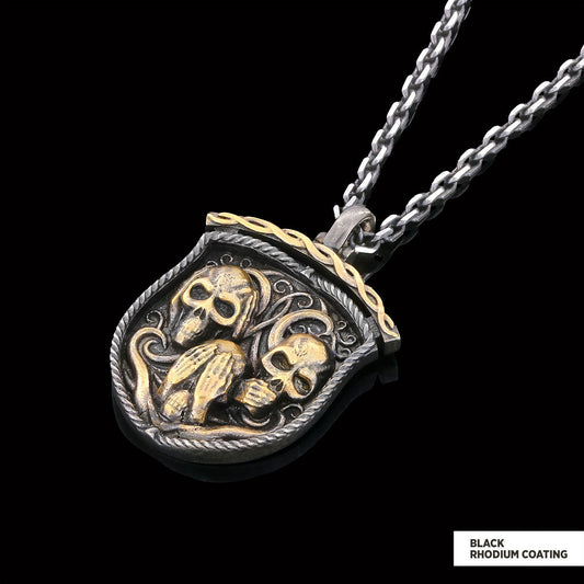 Pendant I Do Not See Nor Hear Nor Speak Black Rhodium Coating-Chain